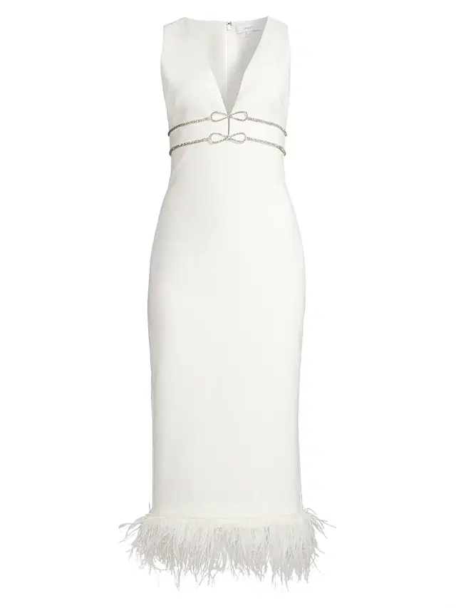 Women's Corianne Crystal Bow & Feather Midi-Dress - White