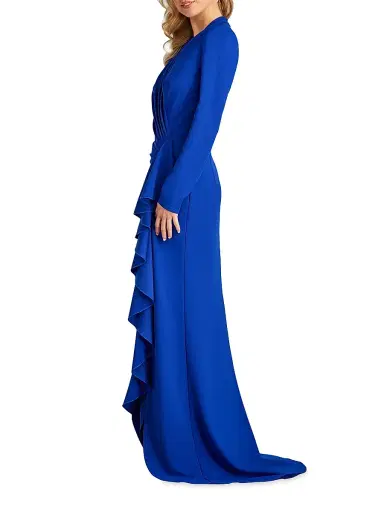 Tadashi Shoji Women's Crepe Ruffled Long-Sleeve Gown - Mystic Blue | Thumbnail 4