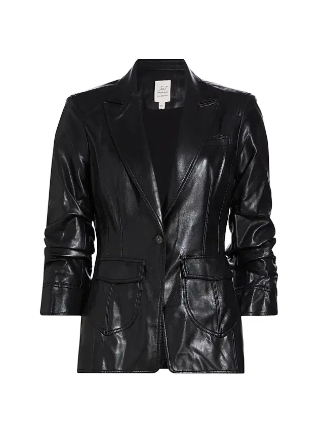 Cinq à Sept Women's Louisa Vegan Leather Scrunched Jacket - Black