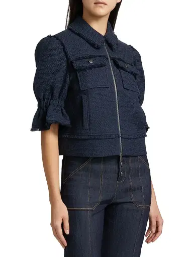 Cinq à Sept Women's Holly Short-Sleeve Boucle Jacket - Navy | Thumbnail 4 Cinq à Sept Women's Holly Short-Sleeve Boucle Jacket - Navy | Thumbnail 4
