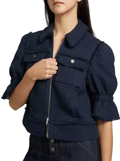 Cinq à Sept Women's Holly Short-Sleeve Boucle Jacket - Navy | Thumbnail 6 Cinq à Sept Women's Holly Short-Sleeve Boucle Jacket - Navy | Thumbnail 6