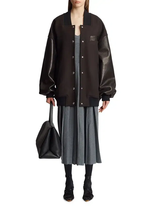 Women's Spencer Wool & Leather Varsity Jacket - Dark Brown