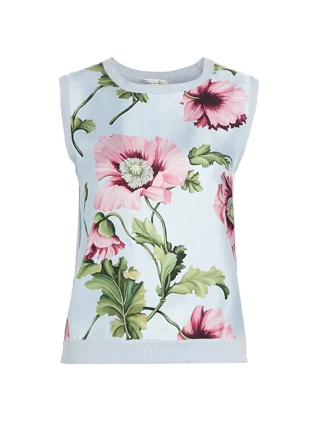 Women's Poppies Silk-Blend Twill Shell - Blue Pink