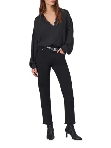 rag & bone Women's Flexi Harlow Stretch Straight-Leg Jeans - Black | Thumbnail 2