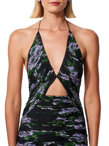Carolina Herrera Women's Silk Floral Halter Cut-Out Gown - Black Multi | Thumbnail 3 Carolina Herrera Women's Silk Floral Halter Cut-Out Gown - Black Multi | Thumbnail 3