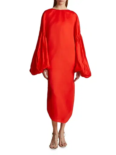 Khaite Women's Zelma Bishop-Sleeve Dress - Fire Red | Thumbnail 2