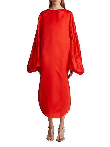 Khaite Women's Zelma Bishop-Sleeve Dress - Fire Red | Thumbnail 3