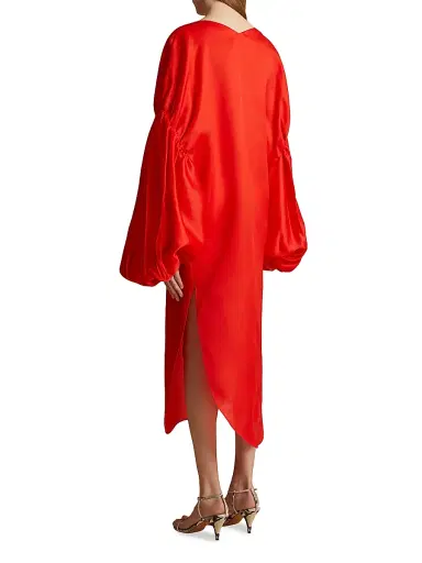 Khaite Women's Zelma Bishop-Sleeve Dress - Fire Red | Thumbnail 4