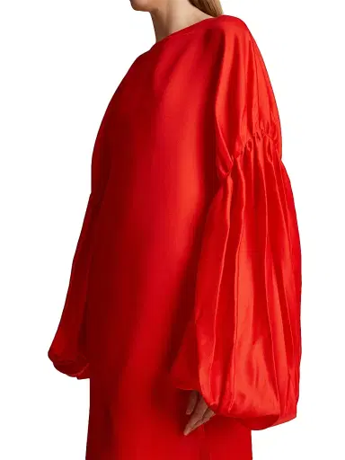 Khaite Women's Zelma Bishop-Sleeve Dress - Fire Red | Thumbnail 5