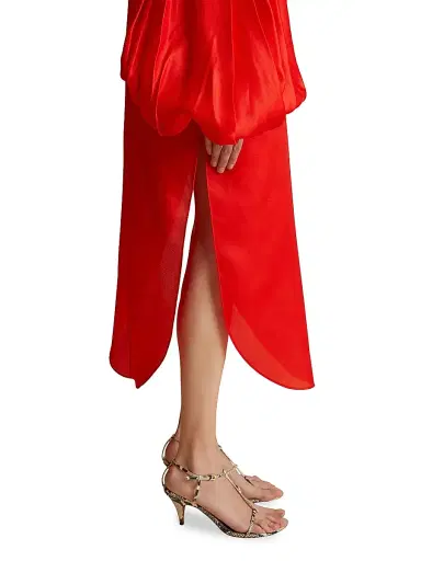 Khaite Women's Zelma Bishop-Sleeve Dress - Fire Red | Thumbnail 6