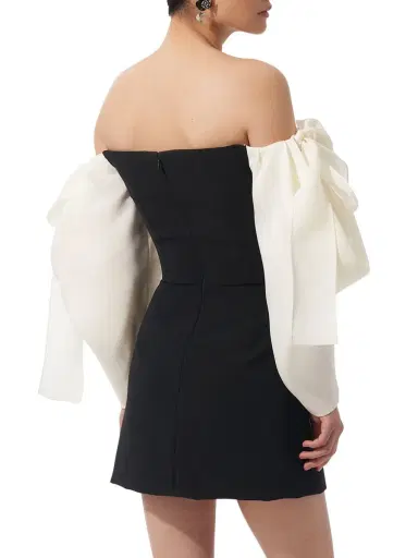 Carolina Herrera Women's Bow Detail Off-The-Shoulder Minidress - Black White | Thumbnail 3 Carolina Herrera Women's Bow Detail Off-The-Shoulder Minidress - Black White | Thumbnail 3