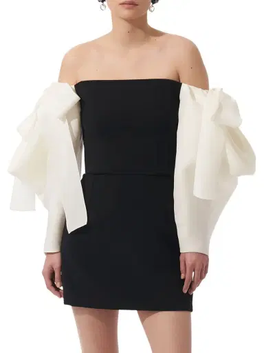 Carolina Herrera Women's Bow Detail Off-The-Shoulder Minidress - Black White | Thumbnail 1 Carolina Herrera Women's Bow Detail Off-The-Shoulder Minidress - Black White | Thumbnail 1