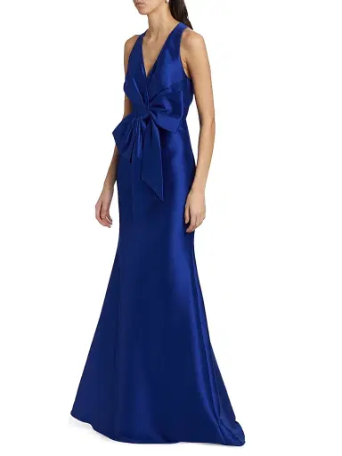 Badgley Mischka Women's Satin Mikado Bow Mermaid Gown - Cobalt | Thumbnail 2