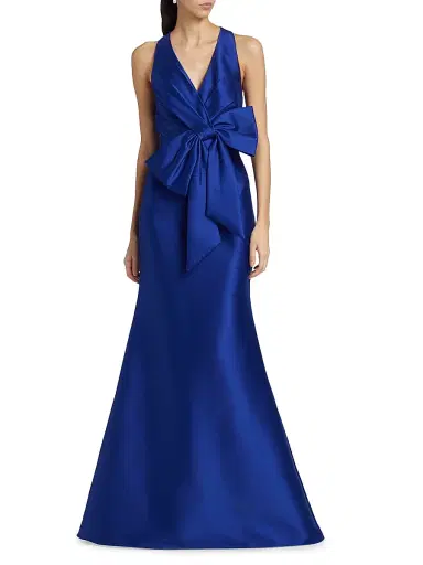 Badgley Mischka Women's Satin Mikado Bow Mermaid Gown - Cobalt | Thumbnail 3