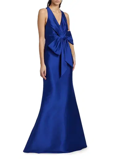Badgley Mischka Women's Satin Mikado Bow Mermaid Gown - Cobalt | Thumbnail 4