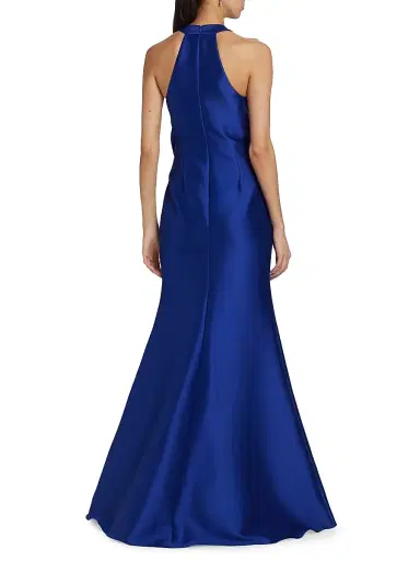 Badgley Mischka Women's Satin Mikado Bow Mermaid Gown - Cobalt | Thumbnail 5