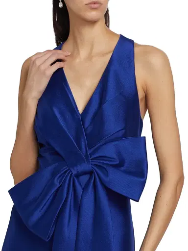 Badgley Mischka Women's Satin Mikado Bow Mermaid Gown - Cobalt | Thumbnail 6