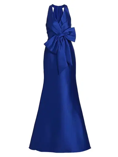 Badgley Mischka Women's Satin Mikado Bow Mermaid Gown - Cobalt | Thumbnail 1