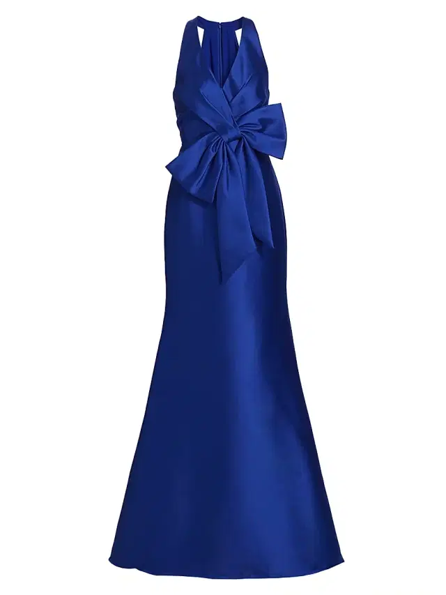 Badgley Mischka Women's Satin Mikado Bow Mermaid Gown - Cobalt
