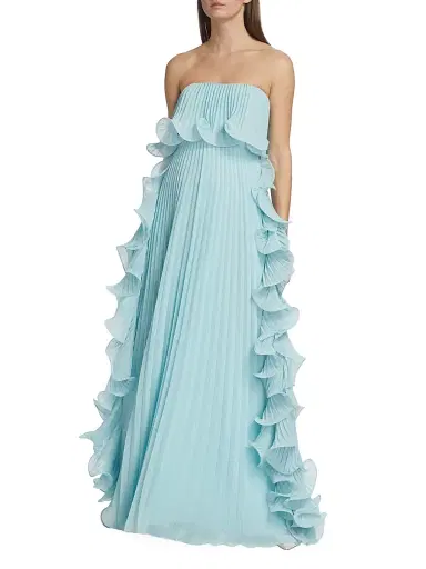 Badgley Mischka Women's Strapless Pleated Ruffle Gown - Azure | Thumbnail 3 Badgley Mischka Women's Strapless Pleated Ruffle Gown - Azure | Thumbnail 3