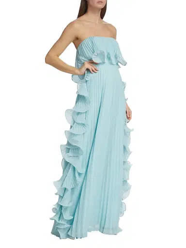 Badgley Mischka Women's Strapless Pleated Ruffle Gown - Azure | Thumbnail 4 Badgley Mischka Women's Strapless Pleated Ruffle Gown - Azure | Thumbnail 4