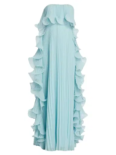 Badgley Mischka Women's Strapless Pleated Ruffle Gown - Azure | Thumbnail 1 Badgley Mischka Women's Strapless Pleated Ruffle Gown - Azure | Thumbnail 1