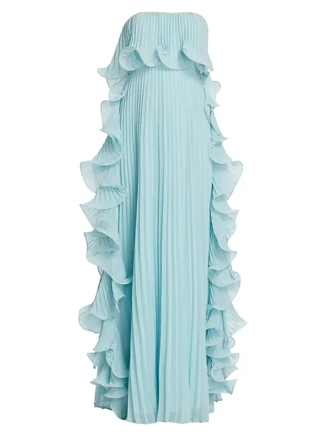 Badgley Mischka Women's Strapless Pleated Ruffle Gown - Azure