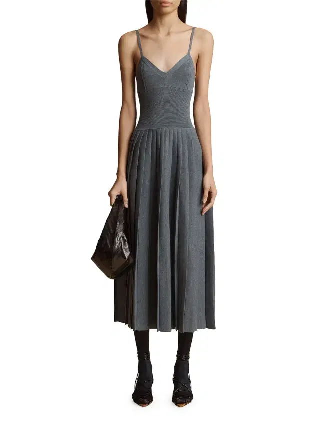 Women's Elio Pleated Wool-Blend Midi-Dress - Sterling