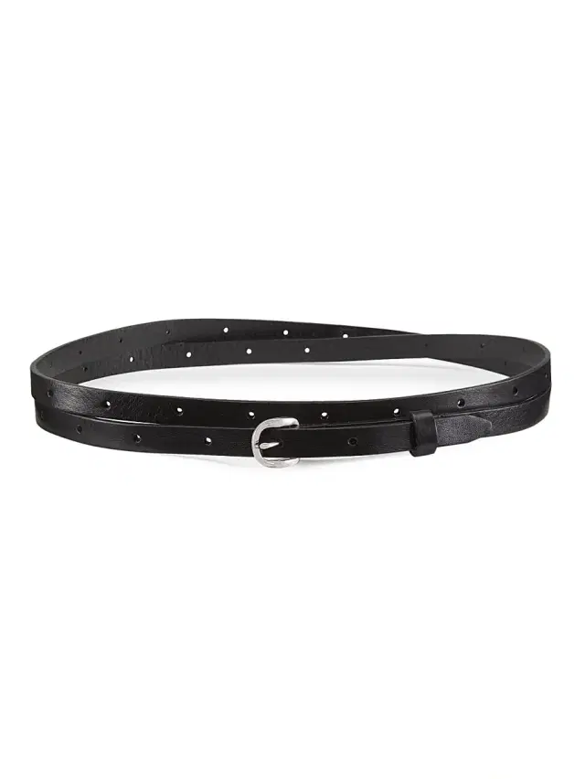 Women's Mini Belize Leather Wrap Belt - Black