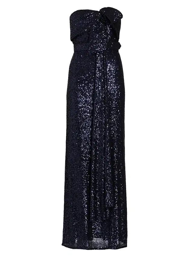 Badgley Mischka Women's Strapless Sequin Bow Gown - Navy