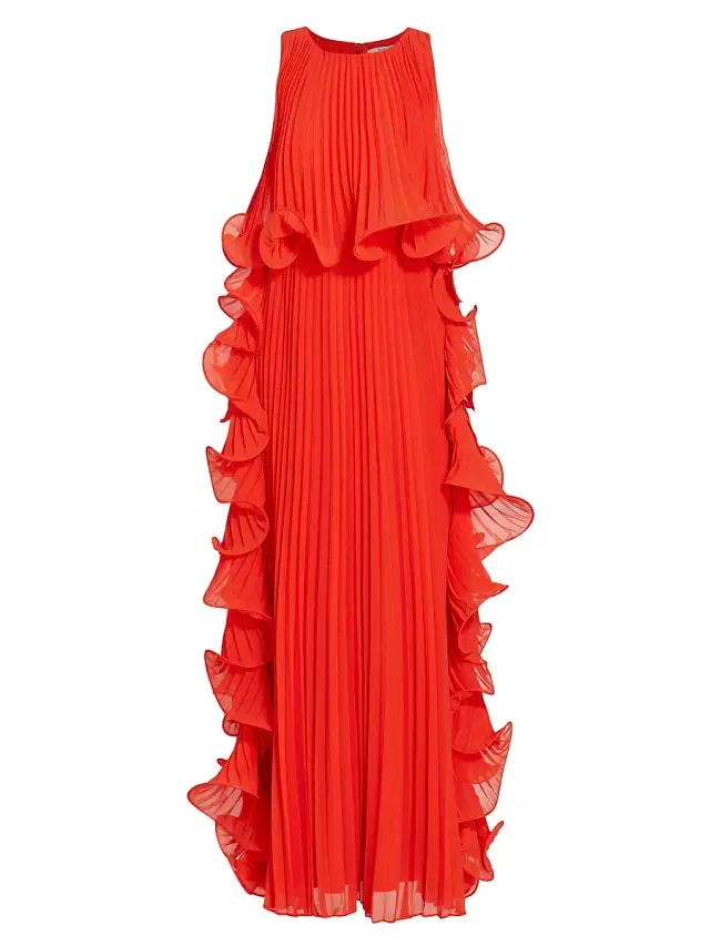 Badgley Mischka Women's Pleated Octopus-Trimmed Gown - Persimmon