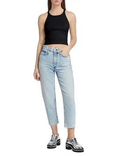 rag & bone Women's Cropped Ribbed Tank - Black | Thumbnail 2