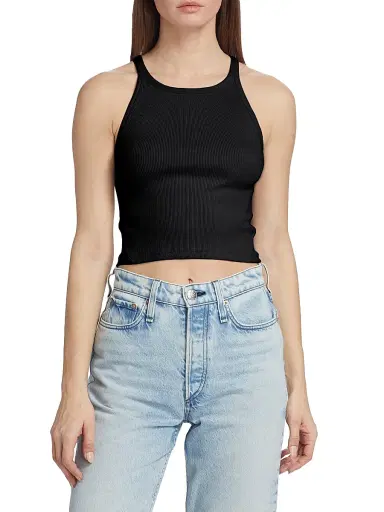 rag & bone Women's Cropped Ribbed Tank - Black | Thumbnail 3