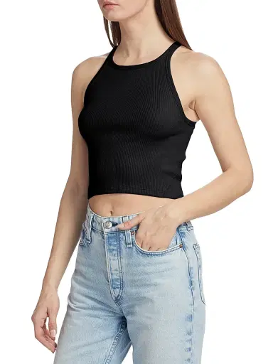 rag & bone Women's Cropped Ribbed Tank - Black | Thumbnail 4