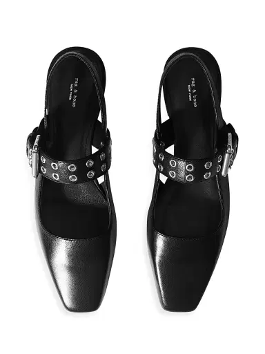 rag & bone Women's Astra Leather Slingback Sandals - Black | Thumbnail 5