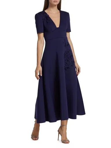Badgley Mischka Women's Laser-Cut Floral Fit-&-Flare Dress - Navy | Thumbnail 3 Badgley Mischka Women's Laser-Cut Floral Fit-&-Flare Dress - Navy | Thumbnail 3