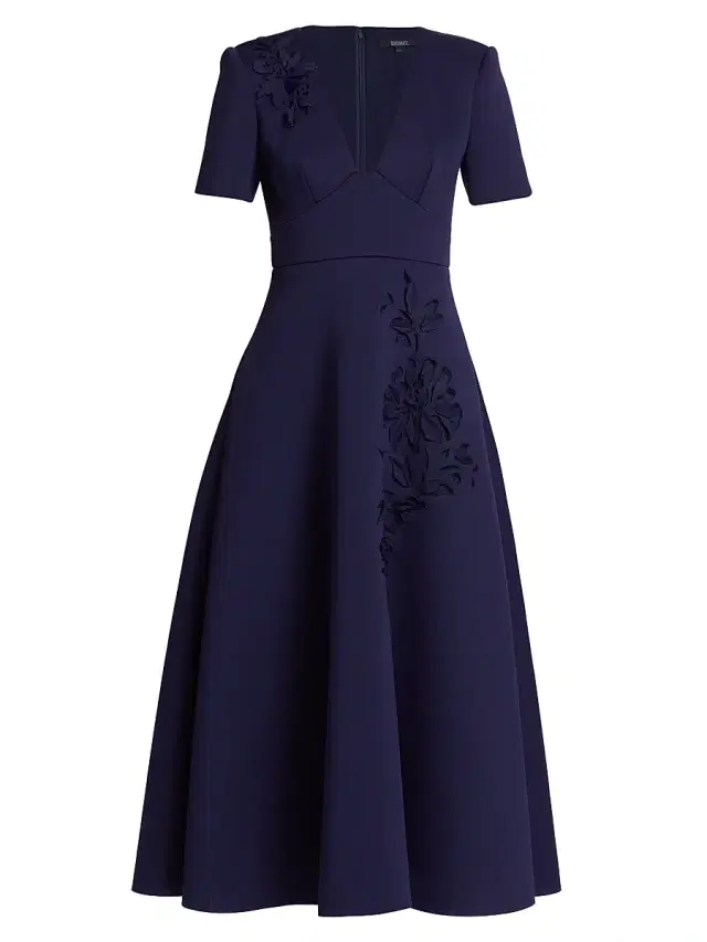 Badgley Mischka Women's Laser-Cut Floral Fit-&-Flare Dress - Navy