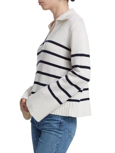 Jenni Kayne Women's Frances Striped Cashmere Polo Sweater - Ivory Navy - Size XL | Thumbnail 4 Jenni Kayne Women's Frances Striped Cashmere Polo Sweater - Ivory Navy - Size XL | Thumbnail 4