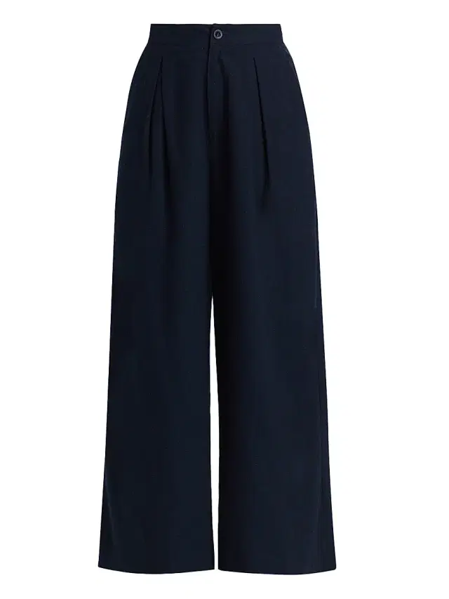 Women's Silk Relaxed Cropped Trousers - Navy