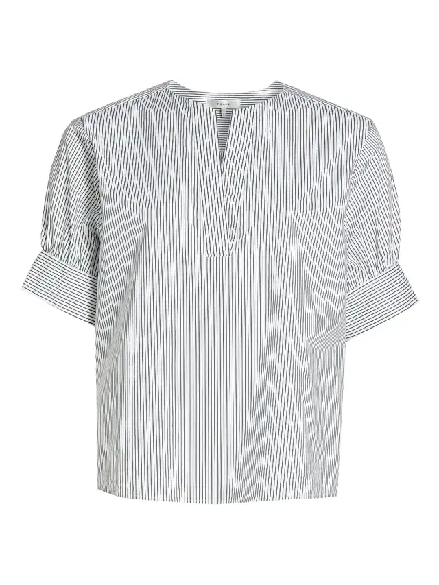 Women's Striped V-Neck Top - Navy Multi
