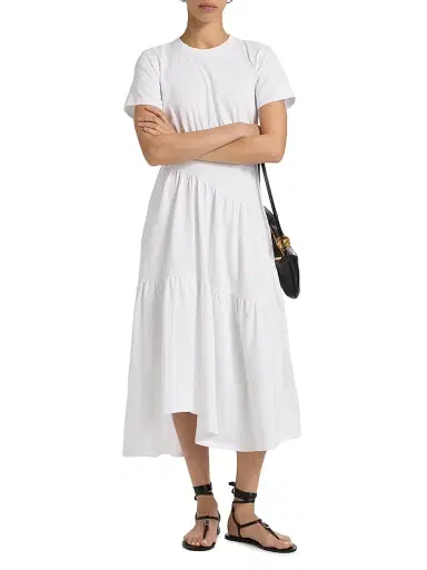 Frame Women's Gathered Seam Cotton Midi-Dress - White - Size Large | Thumbnail 2 Frame Women's Gathered Seam Cotton Midi-Dress - White - Size Large | Thumbnail 2
