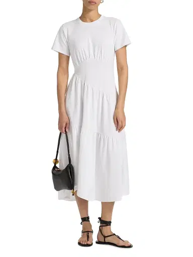 Frame Women's Gathered Seam Cotton Midi-Dress - White - Size Large | Thumbnail 3 Frame Women's Gathered Seam Cotton Midi-Dress - White - Size Large | Thumbnail 3