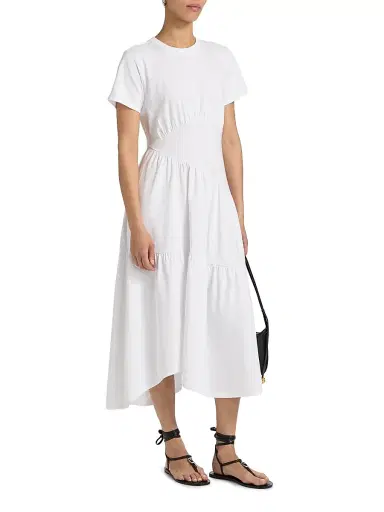Frame Women's Gathered Seam Cotton Midi-Dress - White - Size Large | Thumbnail 4 Frame Women's Gathered Seam Cotton Midi-Dress - White - Size Large | Thumbnail 4