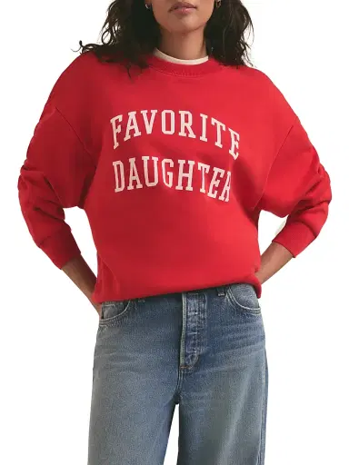 Favorite Daughter Women's Collegiate Oversized Logo Cotton-Blend Sweatshirt - Haute Rouge - Size XS | Thumbnail 4 Favorite Daughter Women's Collegiate Oversized Logo Cotton-Blend Sweatshirt - Haute Rouge - Size XS | Thumbnail 4