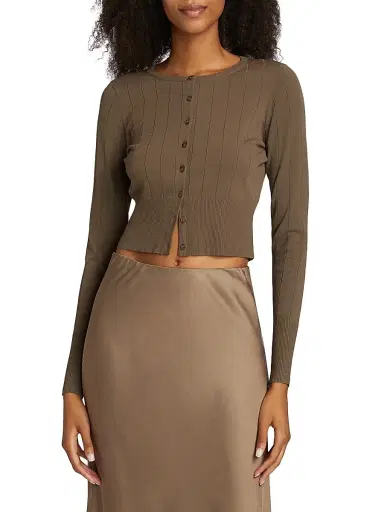Jenni Kayne Women's Finley Rib-Knit Crop Cardigan - Olive - Size Medium | Thumbnail 3