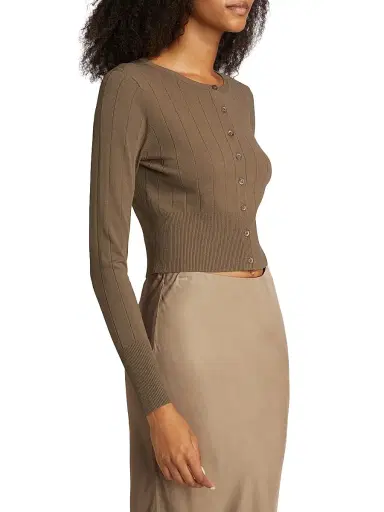 Jenni Kayne Women's Finley Rib-Knit Crop Cardigan - Olive - Size Medium | Thumbnail 4