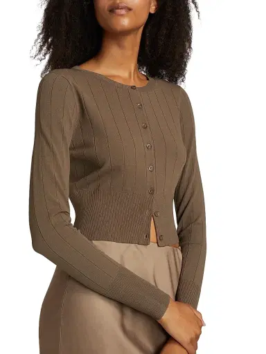 Jenni Kayne Women's Finley Rib-Knit Crop Cardigan - Olive - Size Medium | Thumbnail 6