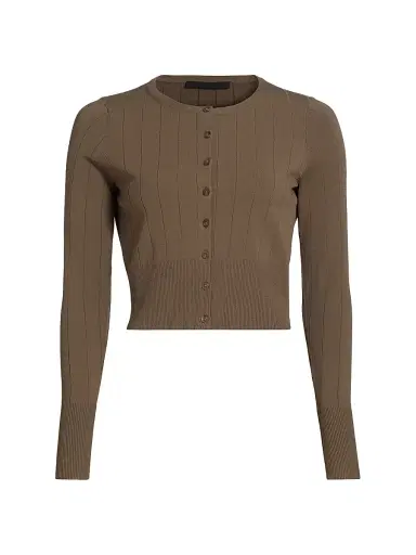 Jenni Kayne Women's Finley Rib-Knit Crop Cardigan - Olive - Size Medium | Thumbnail 1