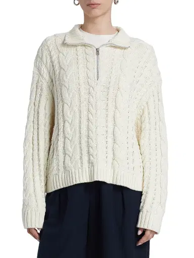 Jenni Kayne Women's Cotton Cable-Knit Zip Sweater - Ivory - Size XL | Thumbnail 3 Jenni Kayne Women's Cotton Cable-Knit Zip Sweater - Ivory - Size XL | Thumbnail 3