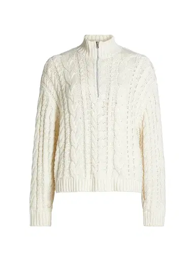 Jenni Kayne Women's Cotton Cable-Knit Zip Sweater - Ivory - Size XL | Thumbnail 1 Jenni Kayne Women's Cotton Cable-Knit Zip Sweater - Ivory - Size XL | Thumbnail 1